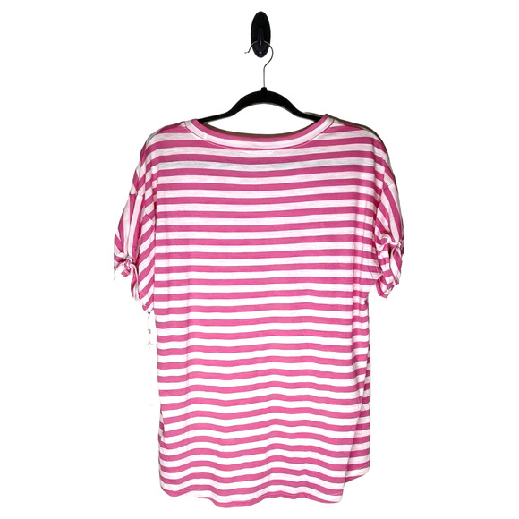 Caslon Pink & White Candy Striped Medium Shirt Bow Sleeves Valentine Tunic Top - Picture 3 of 9
